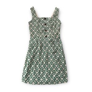 Monteau Square Neck Green and White Patterned Dress